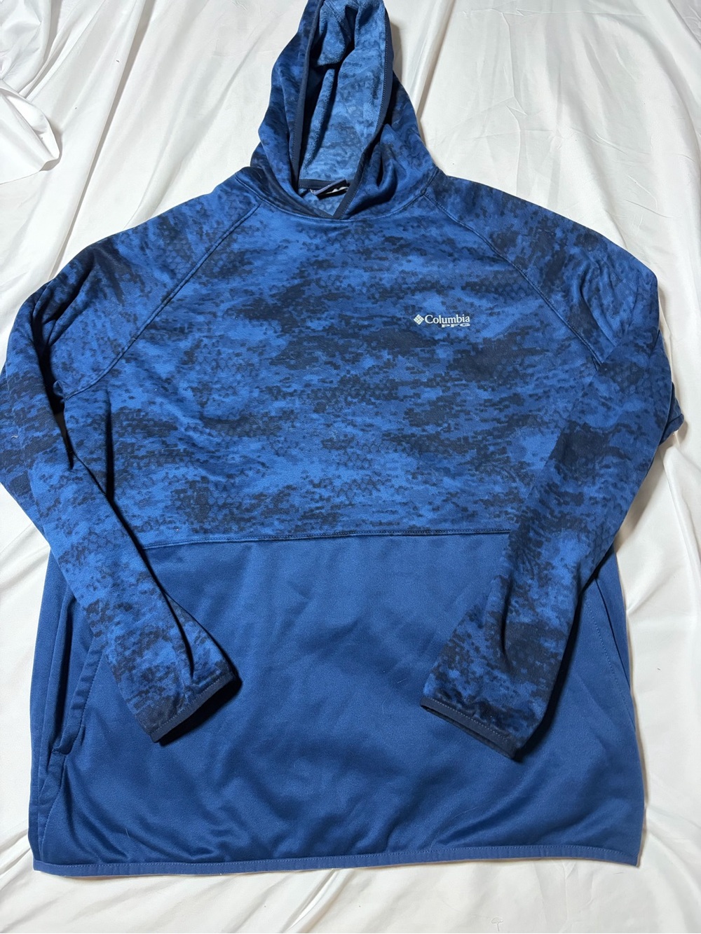 Men's Columbia PFG Super Terminal Fleece Hoodie Pullover Blue Camo Large
